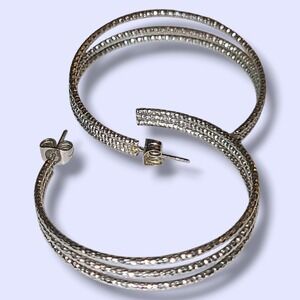 DSMK Emma Skye Stainless Steel Textured Hoop Earrings Silver Tone